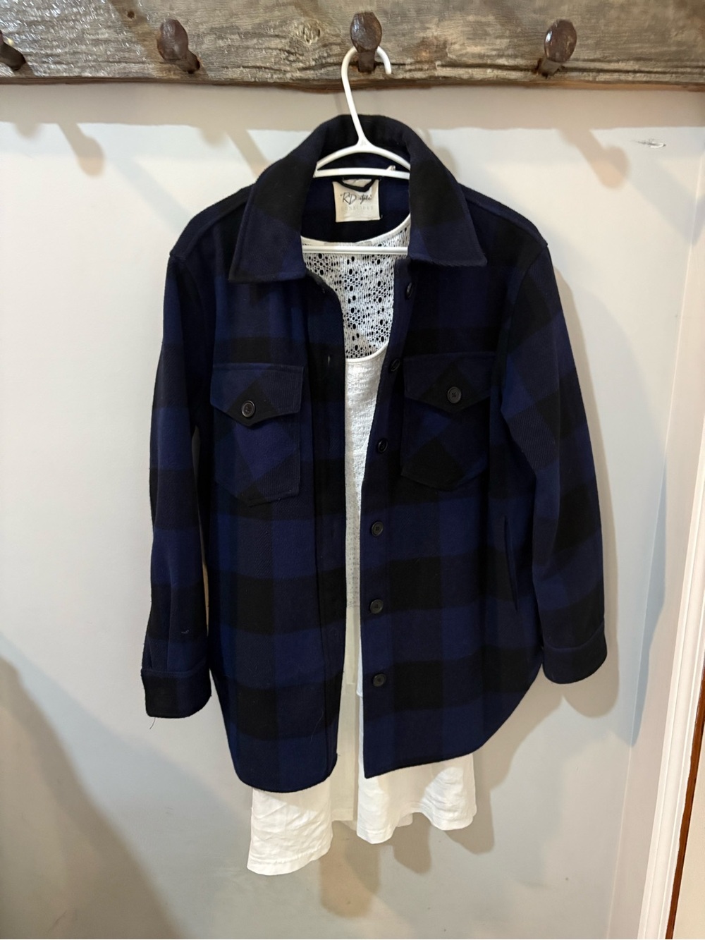Buffalo Plaid Knit Shacket navy blue / black plaid, Women’s XS